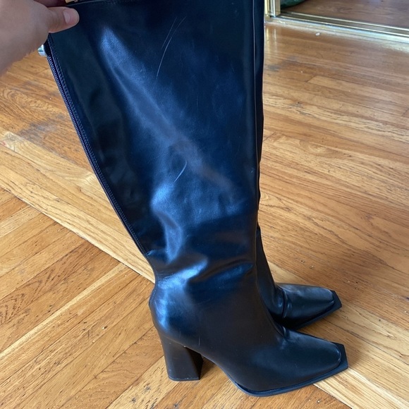 NWOT Princess Polly Keeley Block Heel Square Toe Boots Matte Black Size 10 - Picture 7 of 16